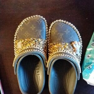 CROCS Gold and Gray Embellished Clogs